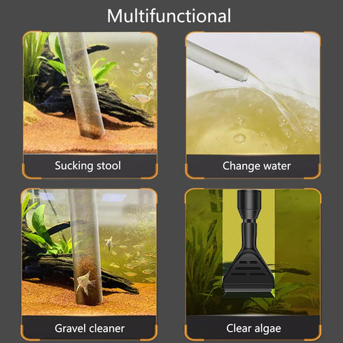 Carefree Fish Aquarium Gravel Cleaner 30In Fish Tank Water Changer Sand Vacuum with 37In Water Pipe Skimmer Net and Long Handle Sponge Alage Scraper