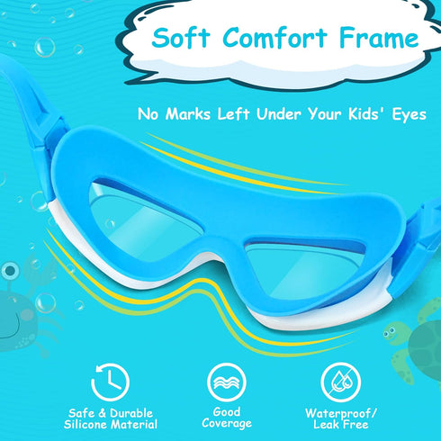 Vvinca Kids Swim Goggles for Ages 3-12, 2024 Upgraded Design with Ear & Nose Plug, Wide View
