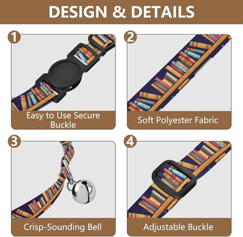 Qilmy 2-Pack Books Shelf Adjustable Pet Collar with Bell, Soft Dog Collar with Quick Release Buckle for Cats Small