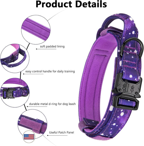 DAGANXI Tactical Dog Collar, Adjustable Military Nylon Collar with Control Handle, Heavy Metal Buckle, Patches, Airtags