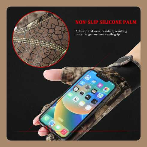Hunting Gloves - Camo Full Finger/Fingerless Lightweight Gloves for Men Women - Anti-Slip Bow Hunting Archery