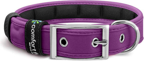 Comfort Fit Dog Collar - Soft Padded Adjustable Buckle Collar, Lightweight, Durable - Purple, Large