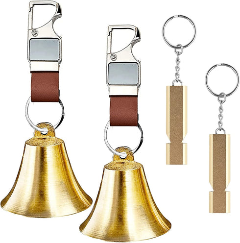 Pacify 3/6 Pack Loud Bear Bell with Whistle Set for Hikers, 2 Inch 3 in 1 Hiking Gear with Emergency Whistle and