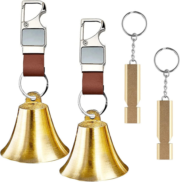 Pacify 3/6 Pack Loud Bear Bell with Whistle Set for Hikers, 2 Inch 3 in 1 Hiking Gear with Emergency Whistle and
