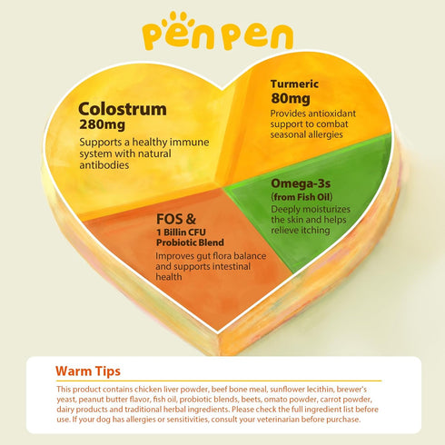 3 Immune 50ct) PENPEN Dog Allergy Relief Chews, Dog Itching Skin Relief, Omega for Dogs Itch Supplement, Relieve