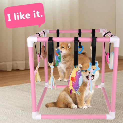 Sibosen 10 Puppy Play Gym with Hanging Toys for Small Dogs Indoor Jungle Playground PVC Frame with Interactive Funny