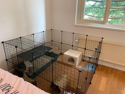 16pcs 13"x13" LANGXUN Small Animal Playpen with Waterproof Mat, Pet Playpen, Rabbit Guinea Pig Cages, Puppy Kitten
