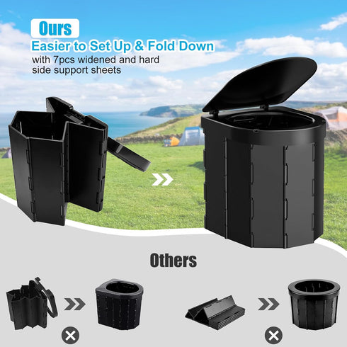 Portable Camping Toilet, Folding Toilet for Adults with Lid and Retractable Toilet Paper Holder, Waterproof Porta Potty