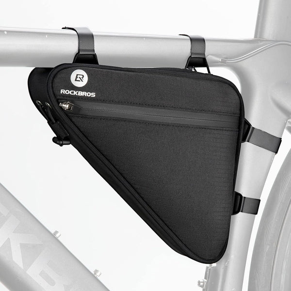 ROCKBROS Reflective Bike Frame Bag, Triangle Storage Pouch with Mesh Side Pockets for Road Mountain Cycling