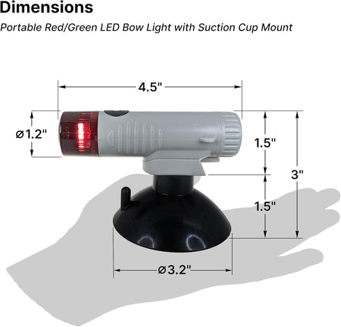 Pactrade Marine Battery Navigation Lights for Boats LED - Portable Red/Green Bow Light (Suction Cup Mount) - Kayak