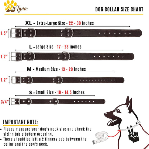 ADITYNA Heavy Duty Black Leather Dog Collar - Soft Medium Dog Collar for Walking, Training, Hiking, Running