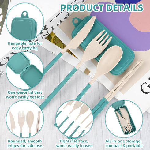 6 Sets Set Set JEPELUS Reusable Travel Utensils with Case, Collapsible Cutlery for Lunch Box, Portable Camping Fork