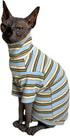 Turtle Neck Vintage Stripes Cotton T-Shirts for Sphynx Hairless Cats & Small Dogs (Light Blue, 7-8.8 lbs)