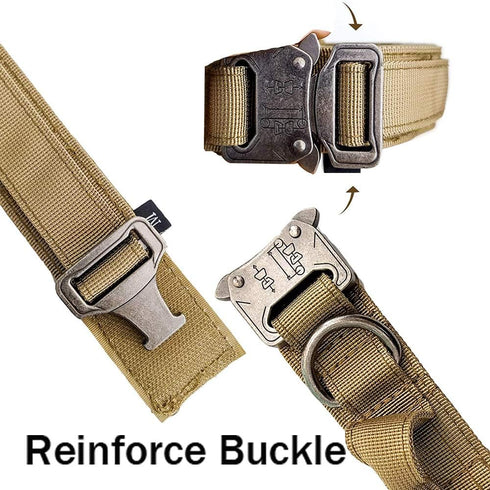 Tactical Dog Collar, Adjustable Military Nylon Dog Collar with Heavy Duty Metal Buckle and Handle for Training, Brown, L