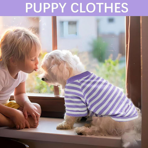 2 Pieces Stripe Dog Clothes for Small Dogs - Summer Dog Shirt, Cute Soft Puppy Clothes, XS~XXL (Purple, Medium)