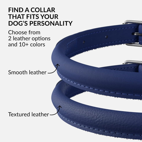 CollarDirect Rolled Leather Dog Collar, Soft Padded Round Puppy Collar, Handmade Genuine Leather for Small, Large Dogs,