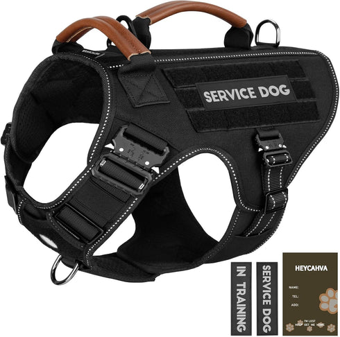 Service Dog Vest - HEYCAHVA Tactical Harness with Full Metal Buckles for Large Medium Dogs, Reflective No Pull