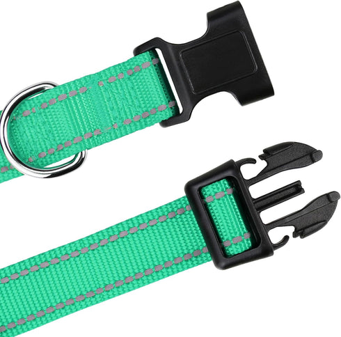 TagME Classic Reflective Nylon Dog Collar, Adjustable with Quick Release Buckle for Puppies, Turquoise, 3/8" Width