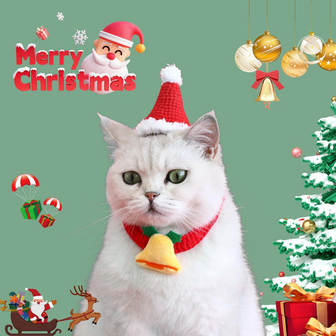 Pet Christmas Handmade Bow Tie - 2pcs Cats and Dogs Xmas Scarf Collar Bow Ties, Adjustable Pet Towel Bibs for Christmas