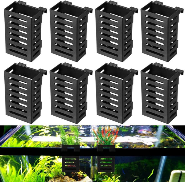Lnrueg 8PCS Aquarium Plant Holder with Hooks, Upgraded Hanging Rimmed Tank Plant Pot Cups for Aquaponic Planter