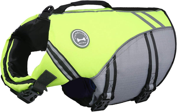 VIVAGLORY Bright Yellow Sports Style Dog Life Vest, Life Jacket for Swimming & Boating, Ripstop Buoyancy with Handle, S