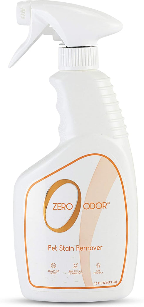 Zero Odor Pet Stain Remover & Odor Eliminator, 16oz - Best for Carpet, Furniture, Floors, Pet Bed - Over 400 Sprays