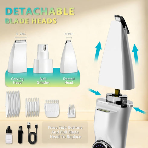 KAVUNION 5-in-1 Trimmer 11-Speed Trimming Dog Grooming Kit, Dog Paw with LED Display and Light Rotary Knob Low Noise