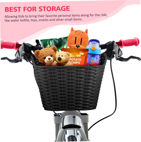 NOLITOY Bike Front Carrier Basket Braided Plastic Bike Vegetable Basket Black Retro Style Front Handlebar Storage
