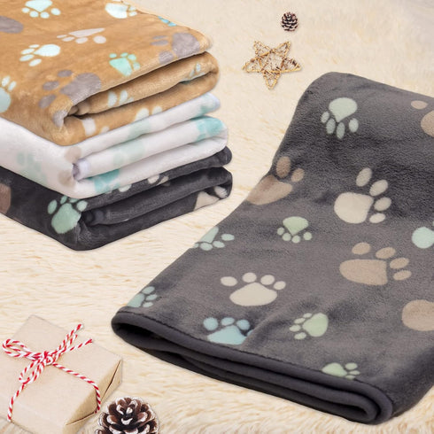 1 Pack 3 Blankets for Dogs, Super Soft Fluffy Premium Fleece Pet Blanket, Grey/Brown/White, 23x16inch