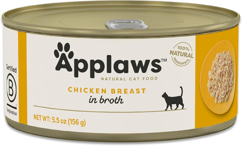 Applaws Natural Wet Cat Food, Limited Ingredient Canned Chicken Breast in Broth, 6 Count, 5.5oz Cans