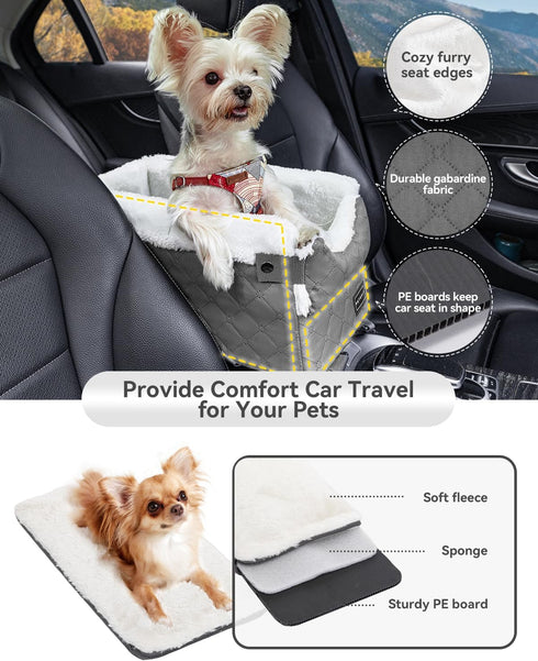 8 Lbs PETSFIT Center Console Dog Car Seat with Safe Protection Hooks, Pet Car Seat with Upgraded Safety Tethers