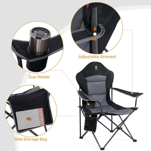 2 Pack EVER ADVANCED Folding Camping Chair with High Back Padded Oversized Portable Lawn Chairs Lightweight Sturdy