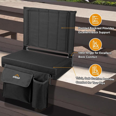 APEXUP Stadium Seats with Back Support, Portable Bleacher Seat with Large Pocket and Cup Holder, Wide Stadium Chair