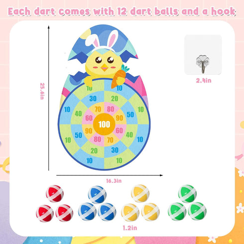 Set 12 Yquqwn Easter Chicken Dart Board Game with Sticky Balls, Easter Basket Stuffers Eggs Filled Gifts for Kids