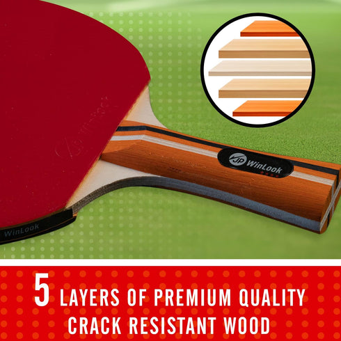 JP WinLook Ping Pong Paddles Set - Portable Table Tennis Paddle Set with Case & Balls