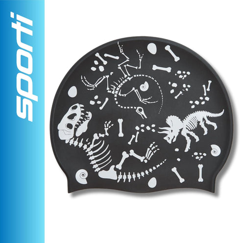 Sporti Silicone Swim Cap with Graphic Design, Non Slip, Easy Wear and Removal, Dimension Height 7.6" Opening 7.5"