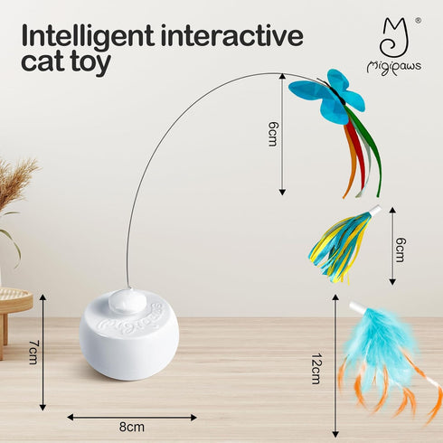 Migipaws Interactive Cat Toys, Butterfly & Feather Kitten Toy, Automatic Spinning Ball for Indoor Bored Cats, 3