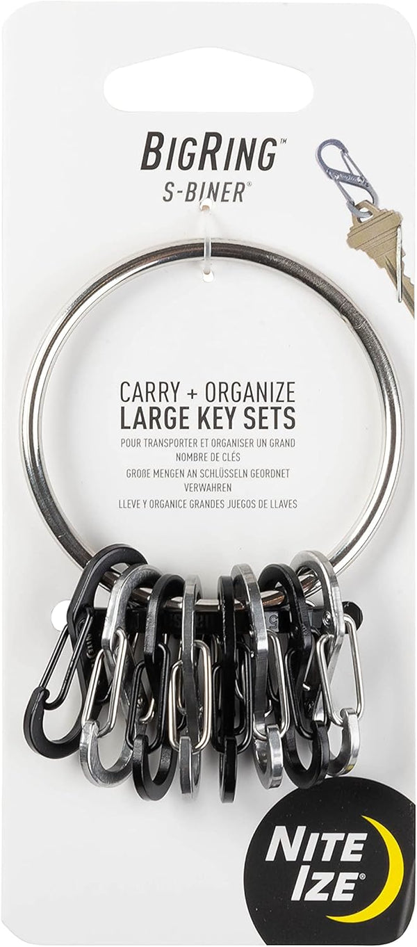 Nite Ize BigRing KeyRing, Multi Key Holder Carabiner with 8 Stainless Steel Key-Holding S-Biners