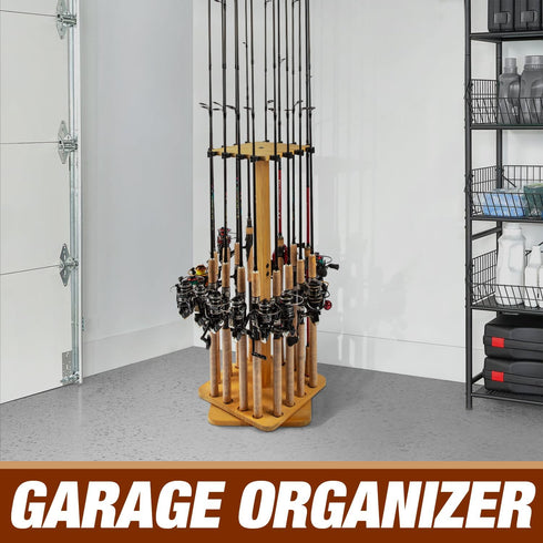Ghosthorn Fishing Rod Holders for Garage - 360 Degree Rotating Fishing Pole Rack Holds up to 16 Rods
