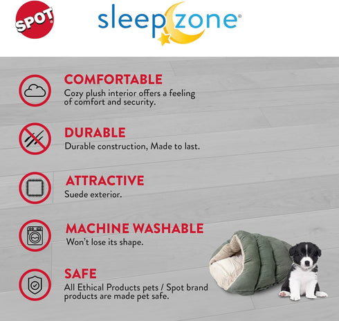 SPOT Sleep Zone Cuddle Cave Bed for Indoor Cats and Mini Dogs, Washable, Durable, Comfortable, Sage Color