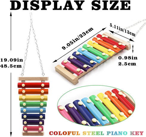 8 Dnoifne Colorful Bird Xylophone Toy, Suspensible Funny Xylophone Toy with Metal Keys, Cage Accessories for Chicken