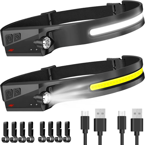 LED Headlamp Rechargeable 2PCS, Extremely Bright 230° Wide Beam Waterproof Head Lamp for Adults Hiking Running Camping