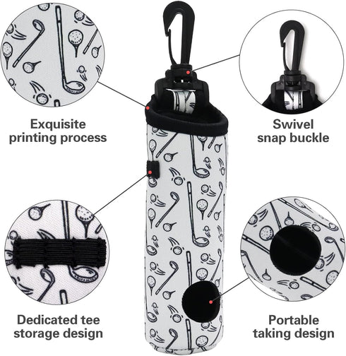 Golf Ball Holder and Tee Holder Carry Bag Pouch with Light Weight Hook Keychain Belt Clip Portable Accessories 2 Pack