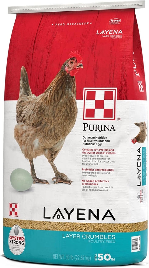 50 lbs Purina, Layena Crumbles, Chicken Feed for Laying Hens