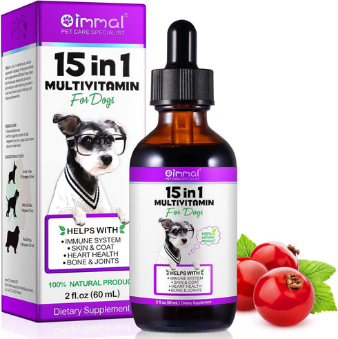 Oimmal 15 in 1 Dog Multivitamin, All-in-One Multi Liquid Multivitamin for Dogs, Dog
