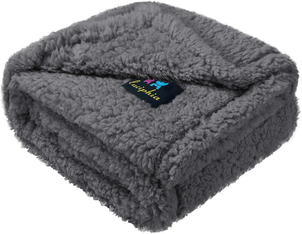 Luciphia Waterproof Dog Blanket - Soft Sherpa Calming Thick Blankets - Leakproof Cozy for Medium Large Dogs Cats (Grey,