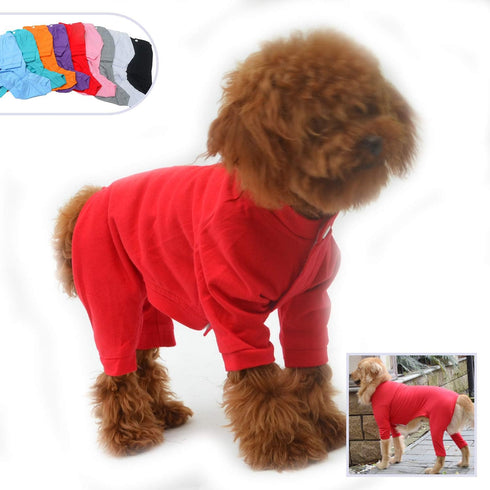 Lovelonglong Red Lightweight Dog Pajamas, Pure Cotton 4 Legs Jumpsuits T-Shirt PJS for Large Medium Small Dogs XS