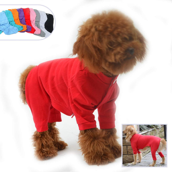 Lovelonglong Red Dog Pajamas, Lightweight Pure Cotton Jumpsuits, 4 Legs Onesies T-Shirt for Large Medium Small Dogs