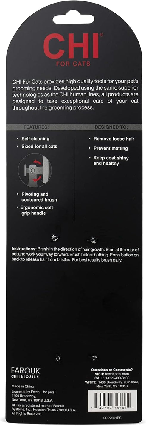CHI for Cats High-End Self Cleaning Slicker Brush, Perfect for Indoor Cats, Effective Cat Hair and Shedding Brush, Best Pet Brush for Grooming Long Hair Cats