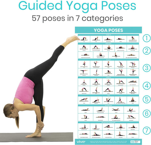 Vive Yoga Poster - Poses for Beginners and Experts, Double Sided Laminated Flow Chart for Home Gym